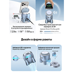 Зарядное устройство UGREEN W713 UNO 2-in-1 Silvery Blue