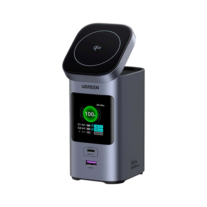Внешний аккумулятор UGREEN PB771 20 000mAh + Magnetic Wireless 145W Grey - рис.0