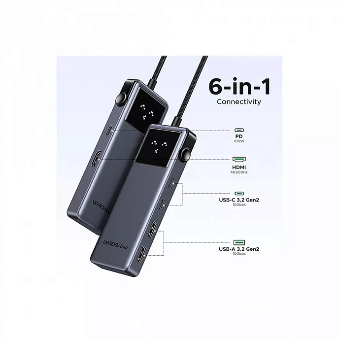 Конвертер Ugreen CM888 (35998) UNO 6-in-1 USB-C Grey - рис.1