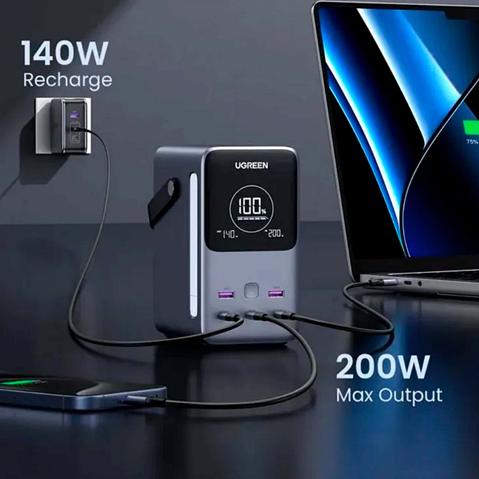 Внешний аккумулятор UGREEN PB770 48000mAh 300W 3USB-C + 2USB-A Grey - рис.3