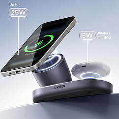 Зарядное устройство UGREEN W751 ZAPIX 2-in-1 Wireless Charger Grey Cosmos