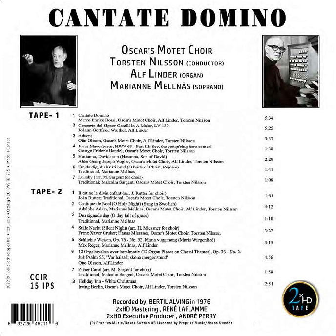 Магнитная лента Oscars Motet Choir, Torsten Nilsson, Alf Linder - Cantate Domino 38/2 (2xHD) - рис.1
