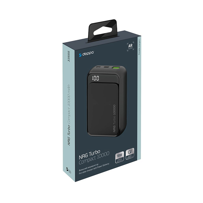 Внешний аккумулятор Deppa NRG Turbo Compact 10000 mAh QC 3.0 Black - рис.1