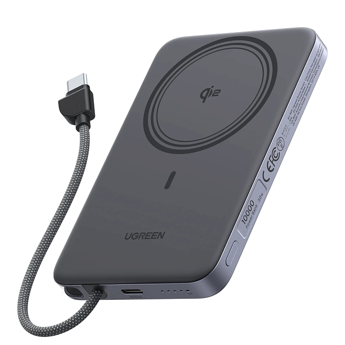 Внешний аккумулятор Ugreen PB570 MagFlow Air Ultra-Slim 10000mAh with USB-C Grey Cosmos - рис.0