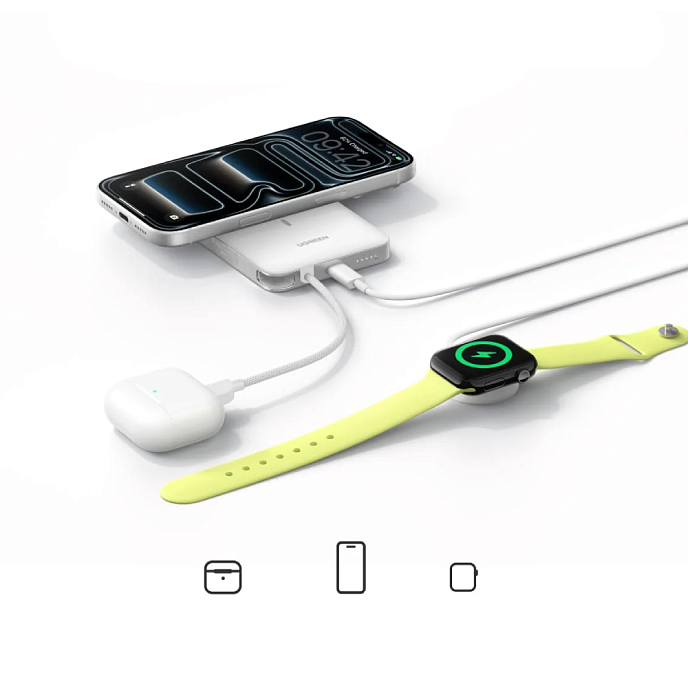 Внешний аккумулятор Ugreen PB570 MagFlow Air Ultra-Slim 10000mAh USB-C White - рис.5