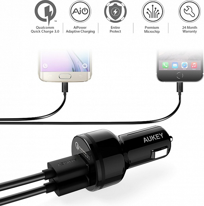 Автомобильное зарядное устройство Aukey Quick Charge 3.0 2 port (CC-T7) - рис.3