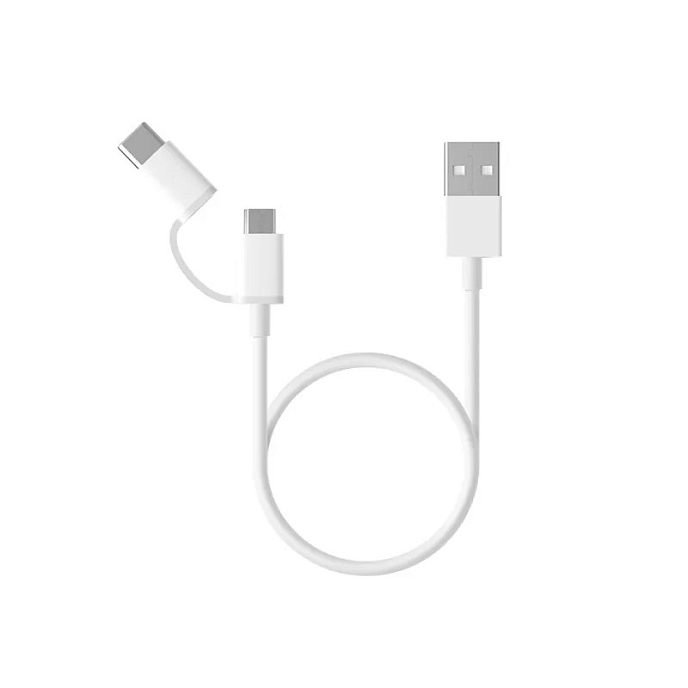 Кабель Xiaomi Mi 2-in-1 USB-A - micro USB or USB Type-C 1m White - рис.0