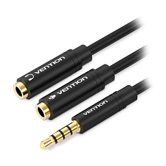 Кабель Vention 3.5mm Male 4pin - 2x3.5mm Female Black 0.3m