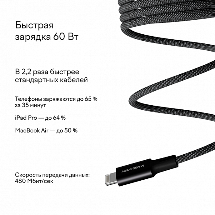 Кабель Magssory Link L 60W USB-C - Lightning Black 1.2m - рис.4