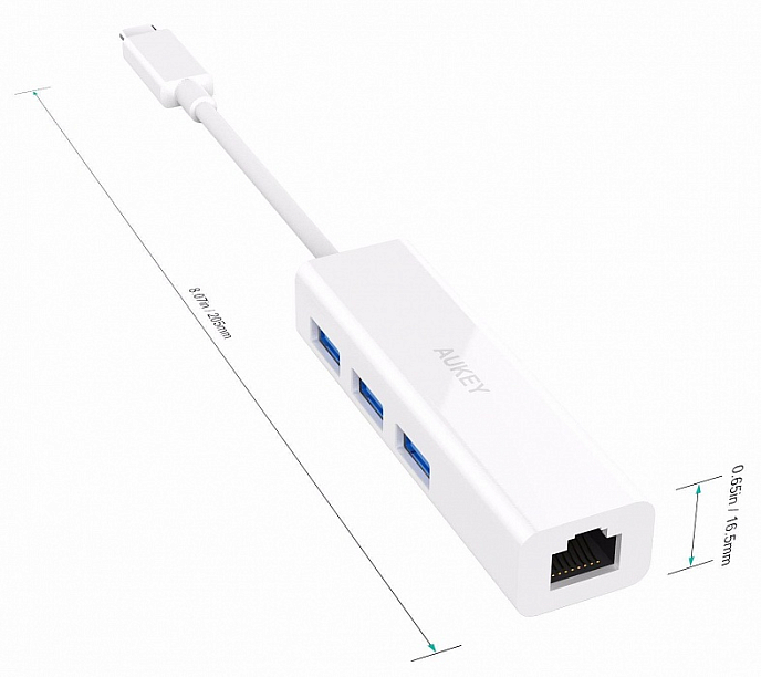 USB HUB Aukey USB-C to 3-USB 3.0 with Gigabit Ethernet (CB-C17) - рис.2