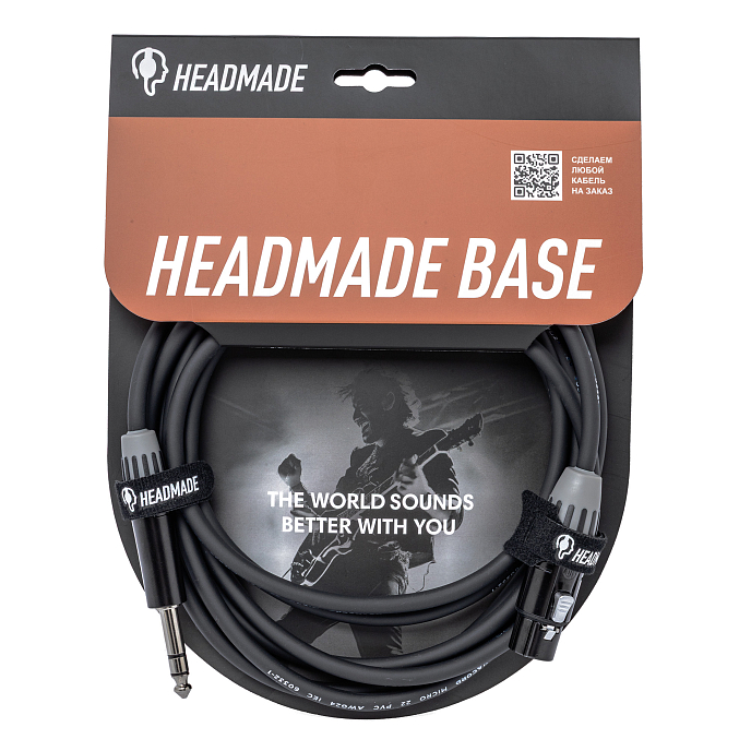 Кабель HeadMade Base XLR-f - 6.3mm male stereo Black 3m - рис.1