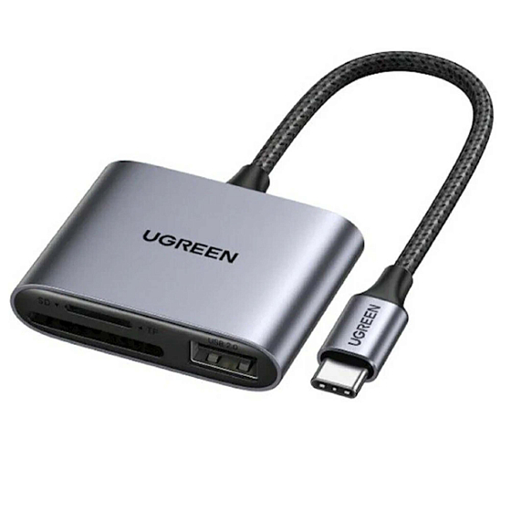 Кардридер Ugreen CM387 USB-C - SD/TF USB 2.0 Grey - рис.0