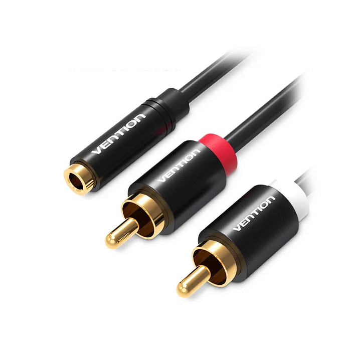Кабель Vention Jack 3.5mm Female - 2RCA Black 1m - рис.1