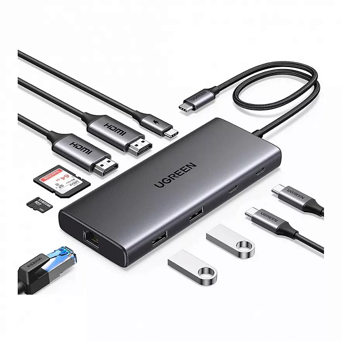 Конвертер Ugreen CM639 10-in-1 USB-C port Converter Grey - рис.0