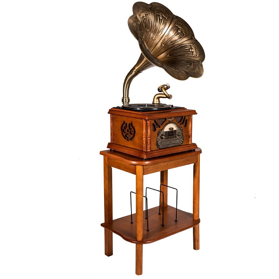 Проигрыватель винила MJI Audio Gramophone Classic Bronze Horn Turntable MJI-651 + Stand Table - рис.0