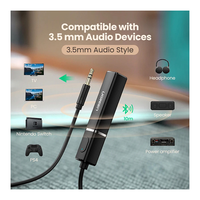 Приемник Ugreen CM107 Bluetooth Transmitter 3.5mm Black - рис.1