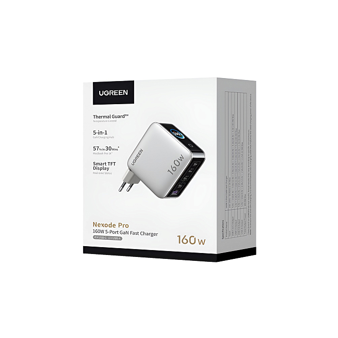 Сетевое зарядное устройство Ugreen X774 160W 5-Port GaN 4-USB-C/USB-A Silver - рис.1