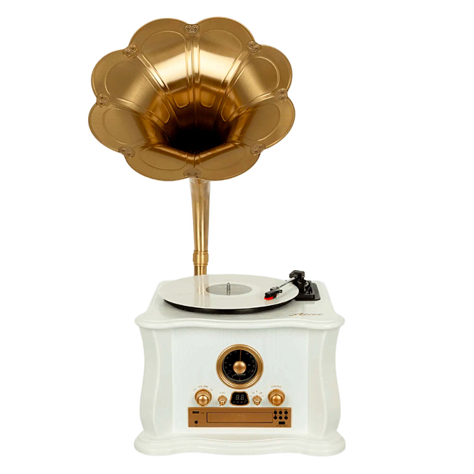 Проигрыватель винила Alive Audio Gramophone white набор винилового проигрывателя и трубы (SN 12957369946710326604)_Уценка - рис.0