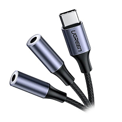 Кабель Ugreen AV144 (30732) USB Type C Male to 2*3.5mm Female grey кабель разветвитель 25сm_OpenBox