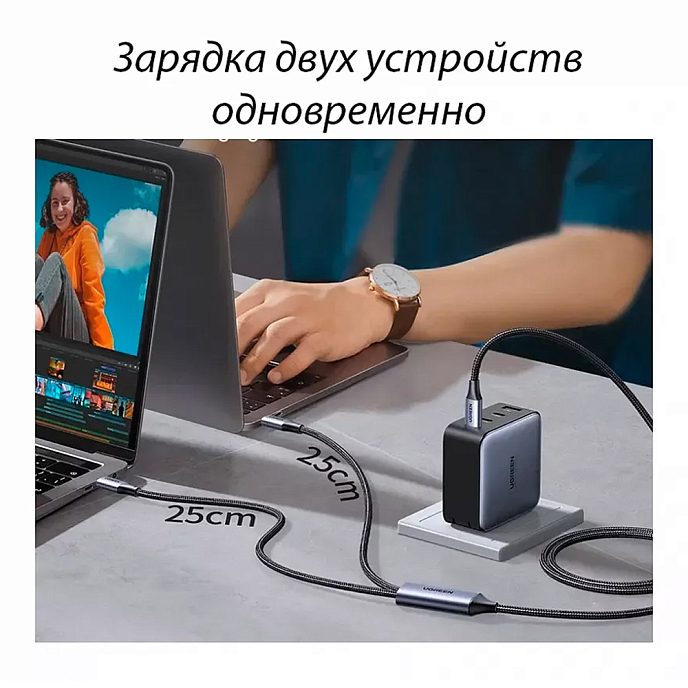 Кабель Ugreen US561 2-in-1 Charging USB-C - 2USB-C 1.5m - рис.2