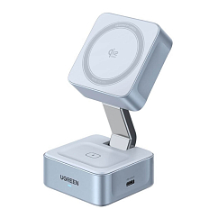 Беспроводная зарядка UGREEN W752 Magnetic 25W Wireless QI2.2 Silvery Blue