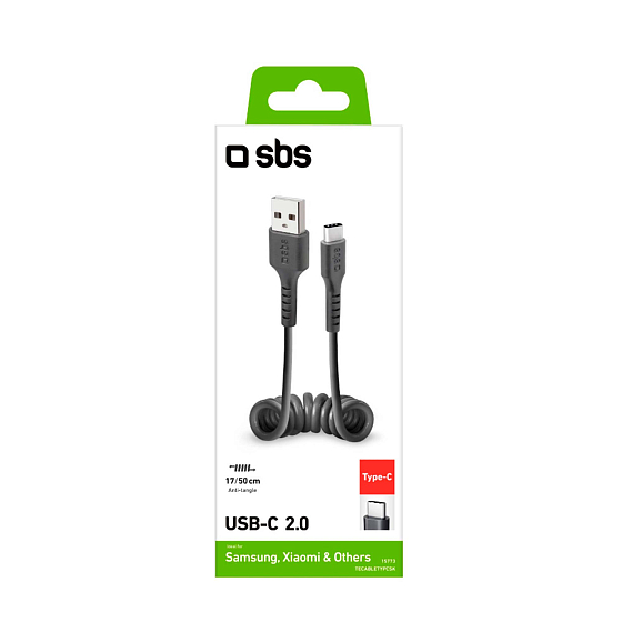 Кабель SBS USB-A - USB-C Spiral Cable Black - рис.0